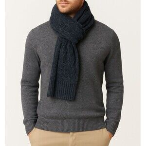 Amanda Blu Men’s‎ Cable Knit Chenille Scarf Charcoal Navy NWT